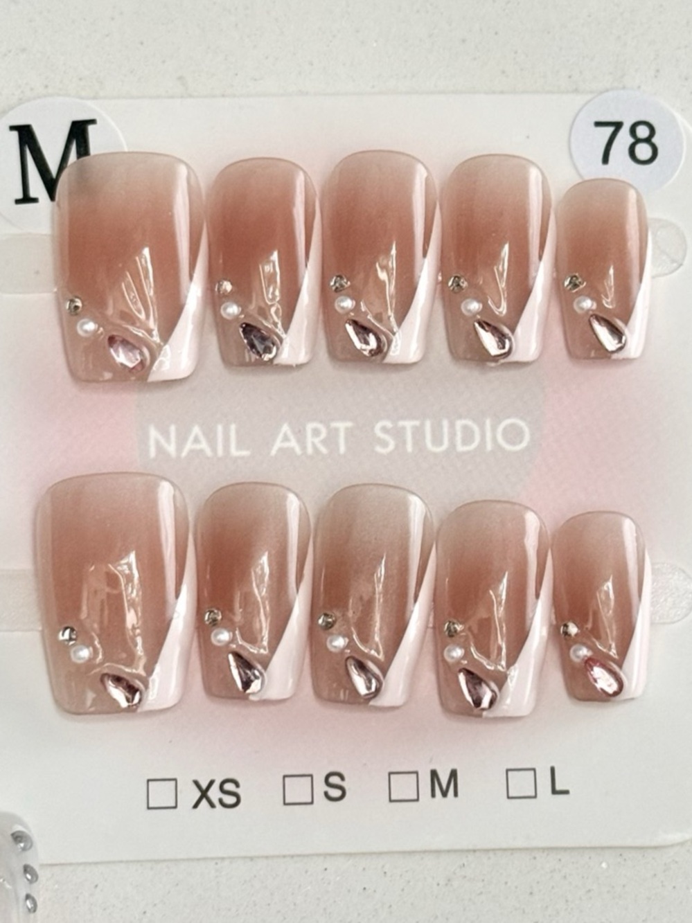 Handmade Designed White French Tip Press on Nails Size M